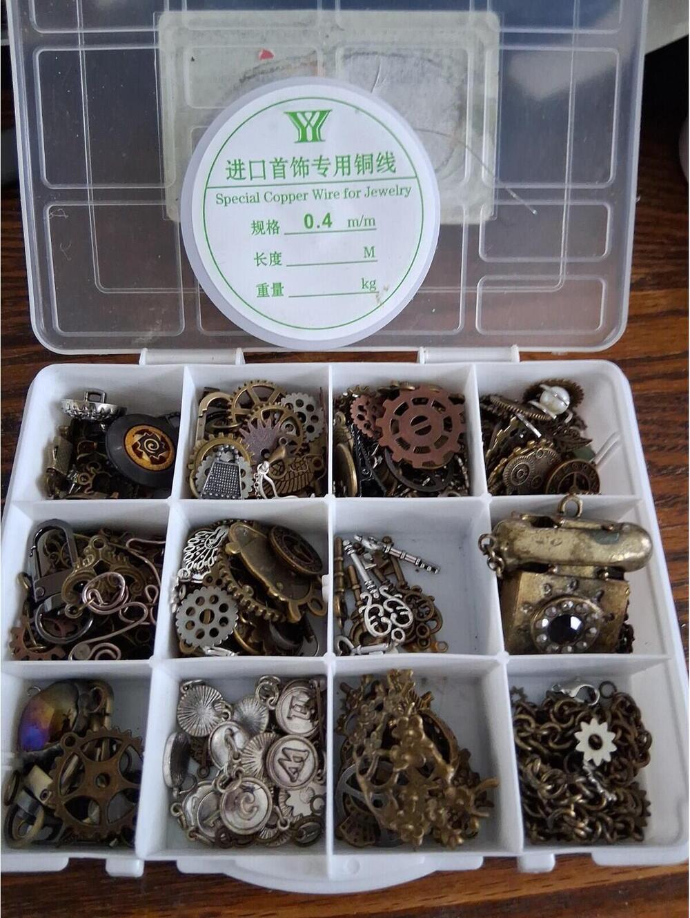 Large Silver Brass Tone Jewelry Lot Charms Trinkets Part Craft Repair Mixed Bulk